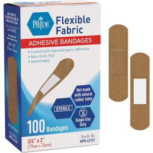 imageMED PRIDE Hypoallergenic Latex Free Fabric Adhesive Bandages Nonstick Pad Sterile Individually Wrapped 1 x 3  100 Count34 x 3  100 Count
