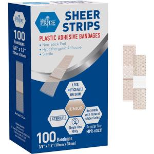 imageMED PRIDE Junior Strip Bandages Small Bandages for Fingers Hypoallergenic LatexFree NonStick Pad 100 Pack 38in X 15in