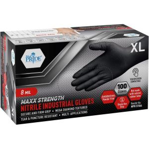 imageMED PRIDE Maxx Strength Nitrile Industrial Black 8 Mil Thick  Diamond Texture Disposable HeavyDuty TearResistant100