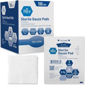 imageMED PRIDE Sterile Gauze Dressing Pads Individually Wrapped Nonstick 12Ply Cotton Highly Absorbent for Wound Care 4x4 Inch Pack of 1003x3 Inch Pack of 100