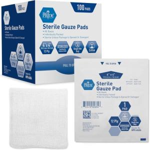 imageMED PRIDE Sterile Gauze Dressing Pads Individually Wrapped Nonstick 12Ply Cotton Highly Absorbent for Wound Care 4x4 Inch Pack of 1004x4 Inch Pack of 100
