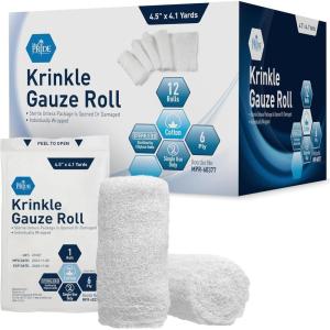imageMED PRIDE Sterile Krinkle Gauze 6 Rolls 45 x 41 Yards Rolls  Cotton Wound Dressing Sterile Wraps  6Ply Highly Absorbent First Aid Gauzes  Medical Individually Wrapped Mesh Bandage Gauzes12