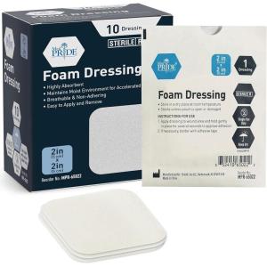 imageMED PRIDE Sterile NonAdhesive Foam Wound Dressings Highly Absorbent Soft Waterproof Flexible for Hard Areas 6X6 Inch Pack of 102x2 Inch Pack of 10