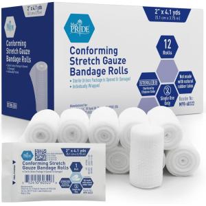 imageMED PRIDE Sterile Stretch Gauze Roll LatexFree NonAdherent Roller Bandage for Wound Care Soft and Elastic 6x1476 Inch Pack of 62x1476 Inch Pack of 12