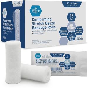 imageMED PRIDE Sterile Stretch Gauze Roll LatexFree NonAdherent Roller Bandage for Wound Care Soft and Elastic 6x1476 Inch Pack of 63x1476 Inch Pack of 12