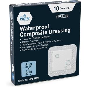 imageMED PRIDE Waterproof Foam Composite Dressing Pads for Shower Sterile for Pressure Ulcers PostOp Injuries 6x6 Inch Pack of 106x6 Inch Pack of 10