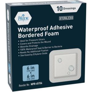 imageMED PRIDE Waterproof Silicone 6 X 6 Foam Wound Dressing 10Count Sterile Adhesive Border  Home or Emergency Healing Support  Partial or Shallow Drainage Coverage6X6 Inch Pack of 10