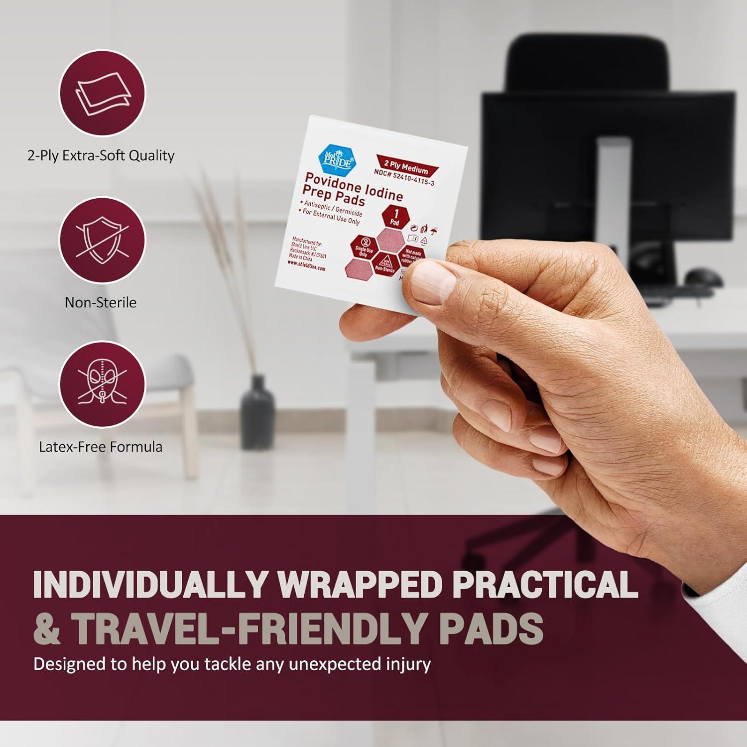 imageMED PRIDE Individually Wrapped Iodine Wipes 10 Povidone Iodine Prep Pads AlcoholFree Antiseptic for Wounds 100 Count100