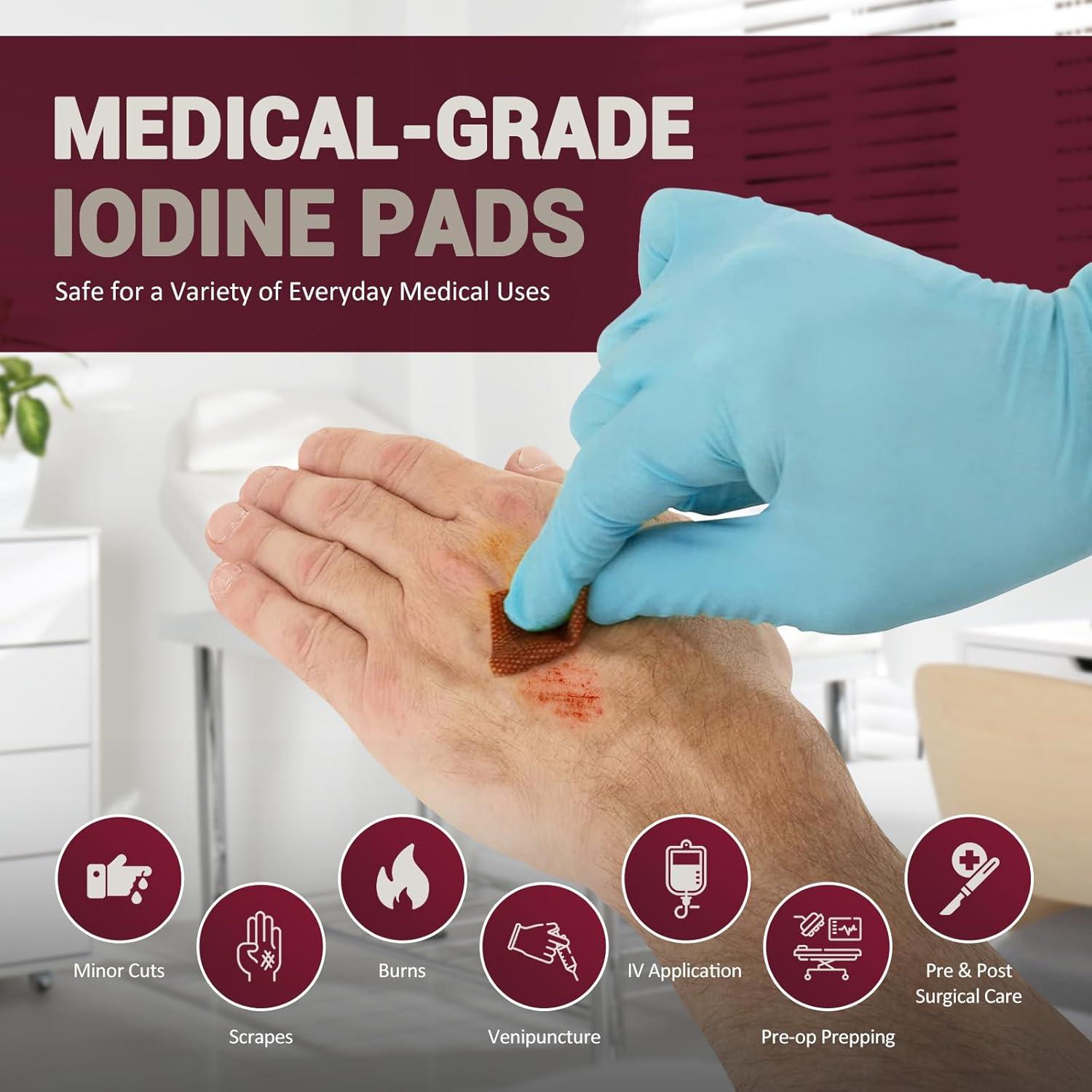 imageMED PRIDE Individually Wrapped Iodine Wipes 10 Povidone Iodine Prep Pads AlcoholFree Antiseptic for Wounds 100 Count100