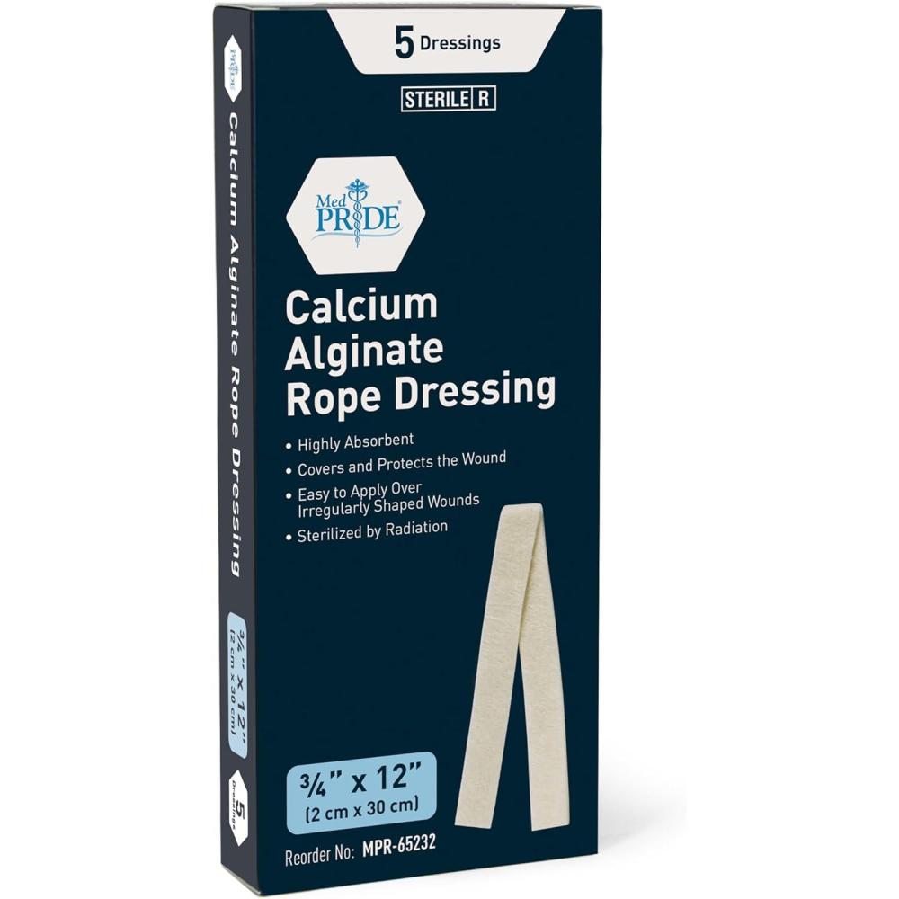 imageMED PRIDE Calcium Alginate Rope Dressing Pack of 5 Sterile Highly Absorbent for Gaping Wounds Burns Ulcers 2cm X 30cm