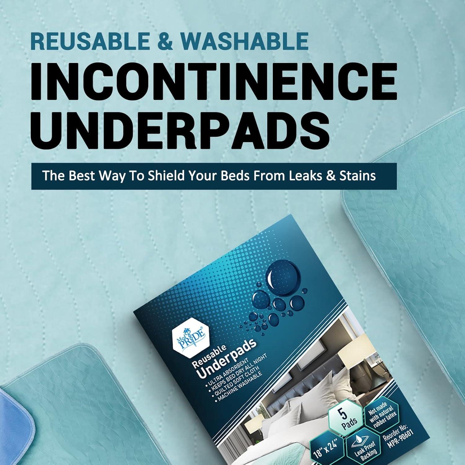 imageMED PRIDE Washable Bed Liners for Incontinence Reusable Bedwetting Underpads High Absorbency Pads for Kids Adults Elders ampamp Pets Pack of 5 18x24in
